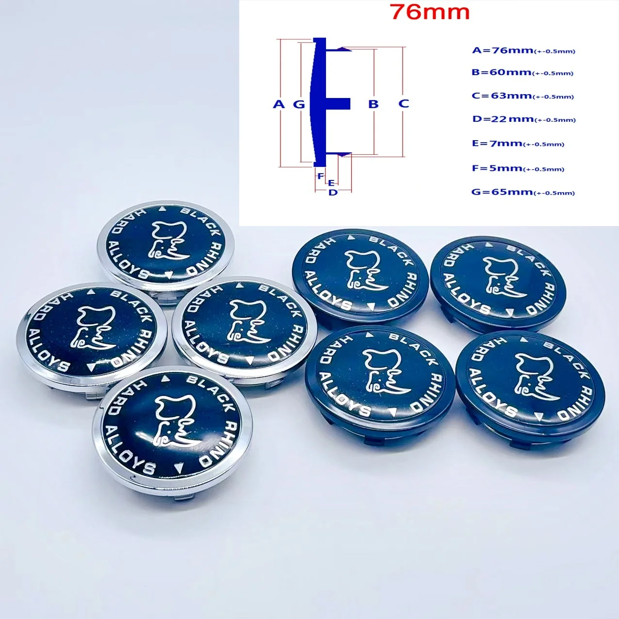 4pcs 76mm Rhinoceros Wheel Center Hub Cap Car Rims Dust-proof Cover Hubcaps 65mm Emblem Auto Styling Accessories