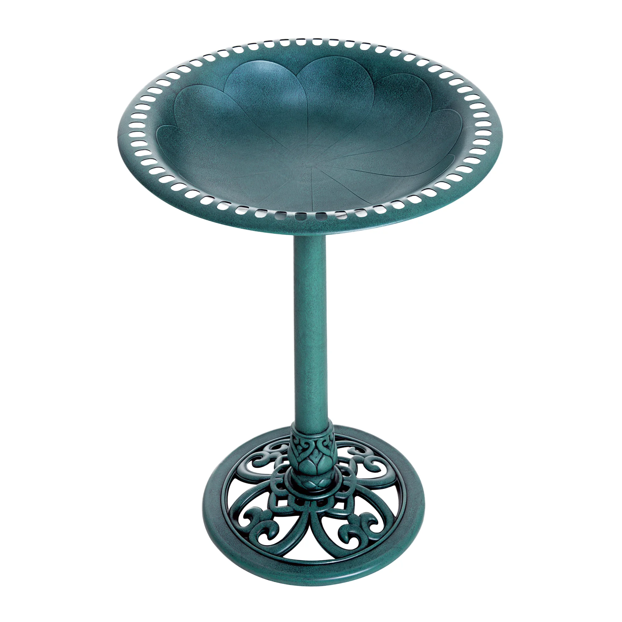 Bain d'oiseaux plateau de diamètre 50cm abreuvoir oiseaux extérieur sur pied hauteur 69,5 cm érugineux