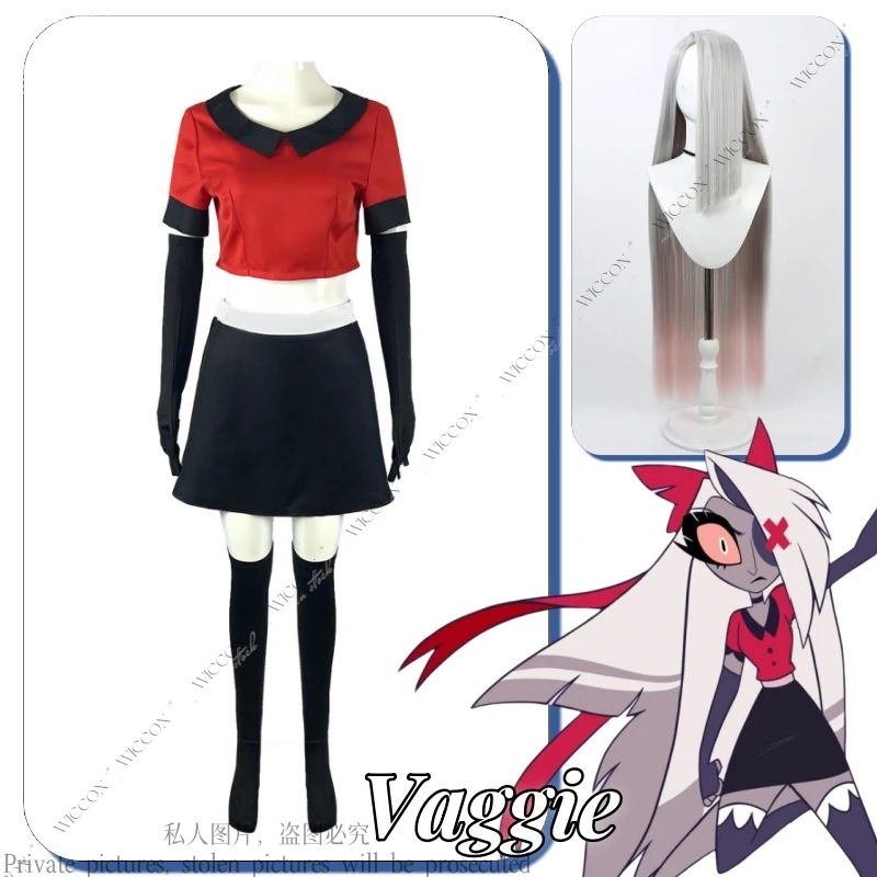 

Vaggie Anime Charlie Morningstar Cosplay Hazbin Cosplay Costume Wig Fantasia Disguise Adult Women Uniform Dress Halloween Suit