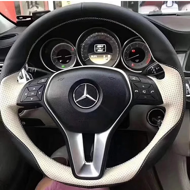 

DIY Hand Sewing Car Steering Wheel Cover for Mercedes Benz E Class C-class c200l glc260 gla200 e300 Genuine Leather Accessories