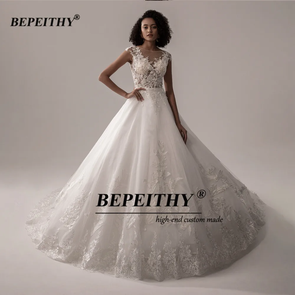 BEPEITHY-Robe de Mariée Trapèze en Dentelle pour Femme, Col Rond, Vintage, Ivoire, Patients, Quelle que soit la Personnalisation Haut de Gamme