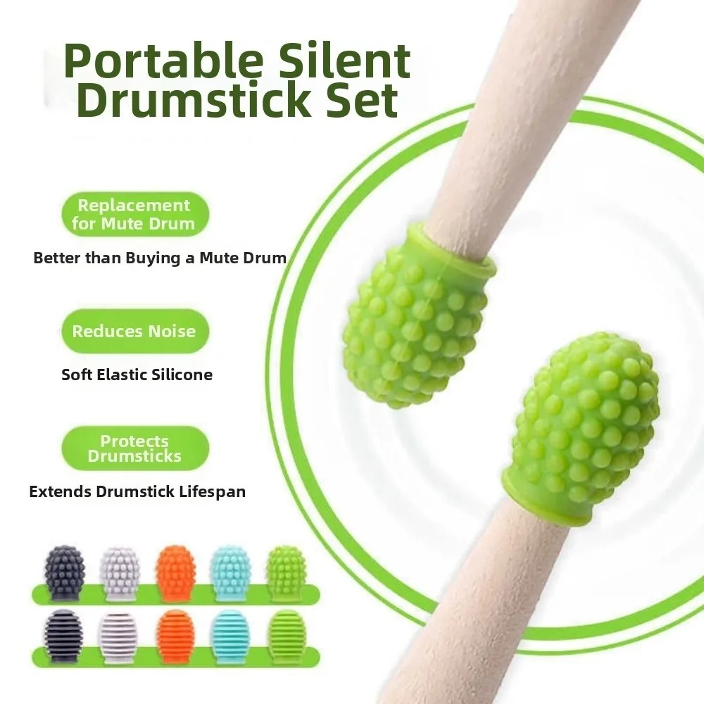 2Pcs Silicone Drum Mute Weakened Sound 5A Drumstick Head Protective Cover Wear-resistant Noise Reduction Drumstick Head Sleeves
