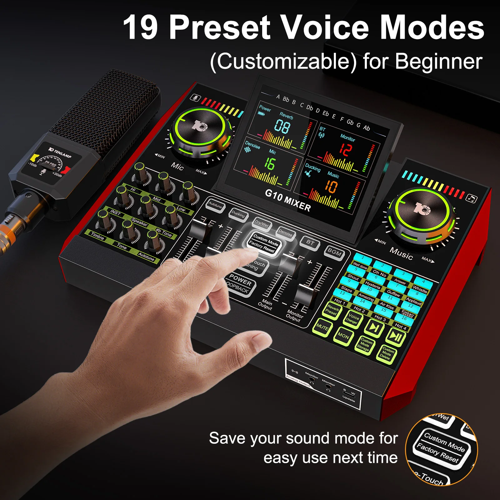 Tenlamp G10 Podcast Equipment Bundle 6 Channel with 3.5mm Microphone and Live Sound Card,RGB Streaming with XLR Gaming Audio Interface  Professional Mixer for Podcasting, Influencers, Kols, Singing, Gaming, And Djing for PC Smartphone Laptop Computer - view 5