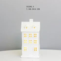 Ceramic Hollowed Out House LED Lamp Handicrafts New European Style Decorations Creative Christmas