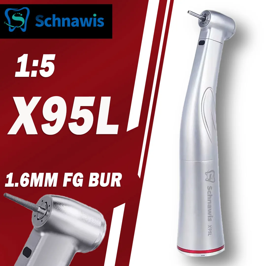 Push Button 1:5 Dental Contra Angle Handpiece Increase Speed Handpiece Mini Head X95L Inner Water Spray Red Ring