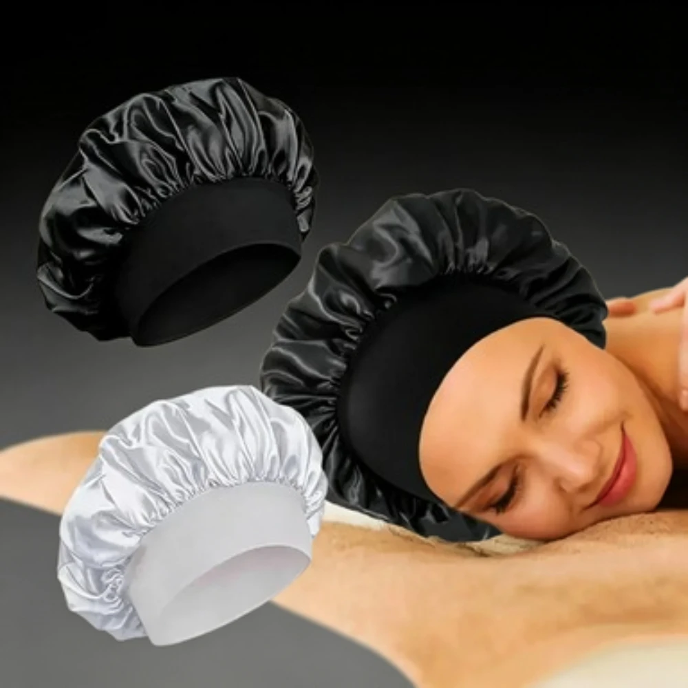 Soft Silk Satin Lined Bonnet Large Satin Hair Bonnet Household Sleep Shower Cap Hair Wrap Cover for Long Hair Salon Tool