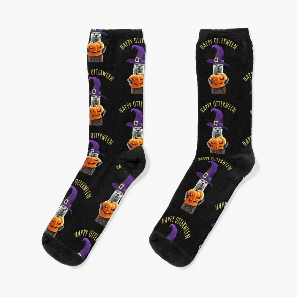 Otter with witch hat, happy otterween halloween, jack pumpkin, spooky moon Socks summer winter Socks For Girls Men's