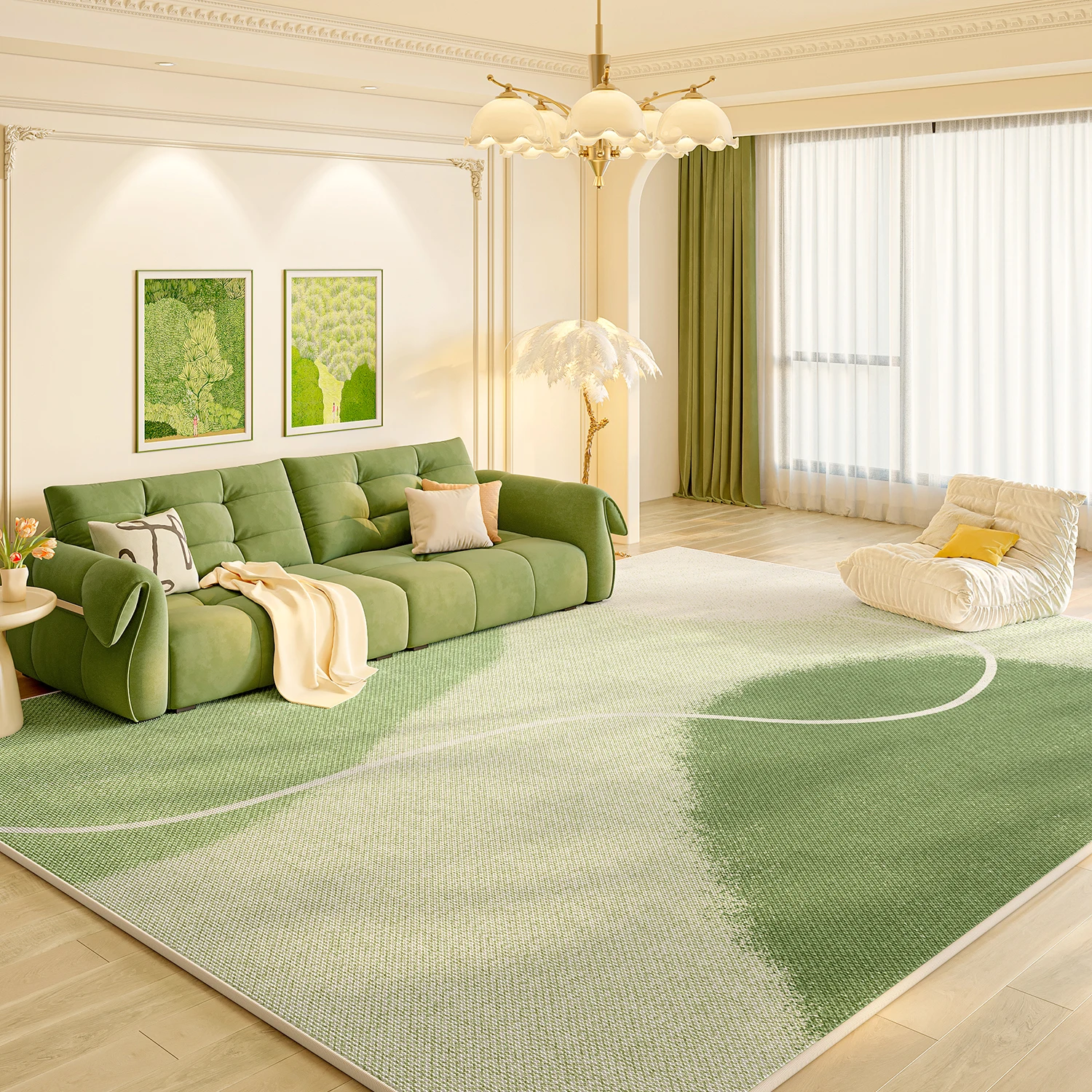 VIKAMA Grüner minimalistischer Wohnzimmerteppich, Schlafzimmer-Seitenteppich, großer Kleiderschrank-Bodenmatte, Heimdekoration