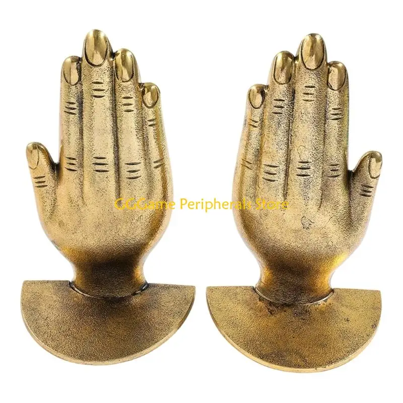U55B Metal Bookends Set of 2 with Folded Hands Book Support with Flat Base 7.08X4.44In for Books, Files and Magazines on Desks