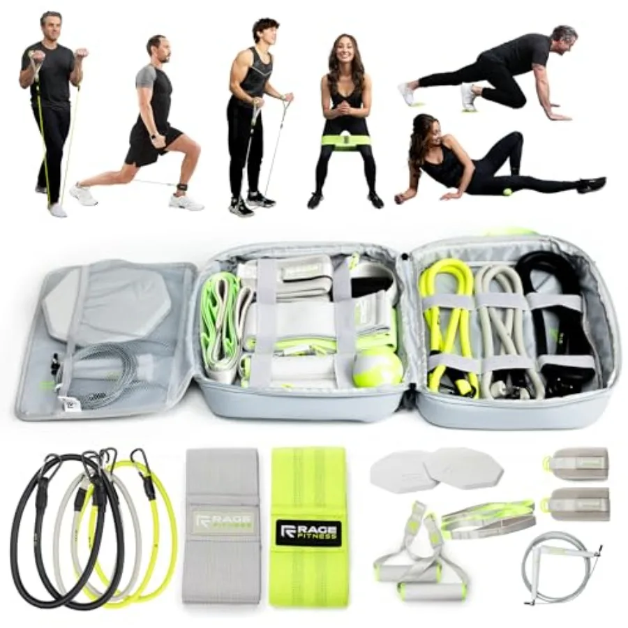 

Ex Kit Home Gym Equipment with Carry Bag - 10Pcs Resistance Bands Kit with Handles Door Anchor Jump Rope Booty Bands and More F
