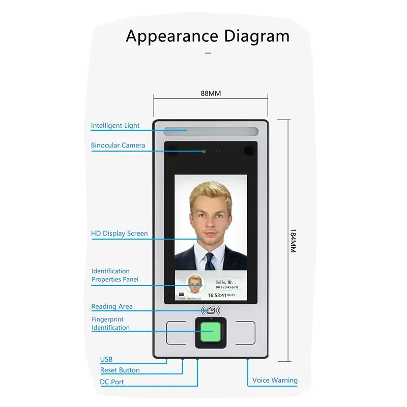 4.3in Face Biometric Time Attendance Device Face Recognition System Biometric Access Control Device For Office Buildings