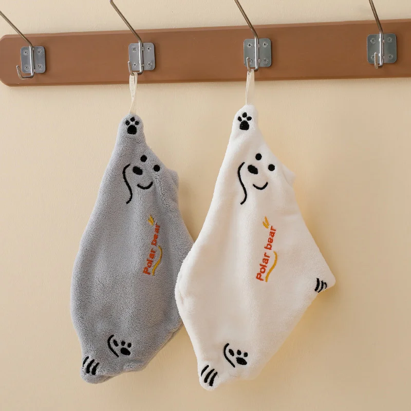 Eisbär hängendes Handwischtuch, Weihnachtshandtücher, super saugfähiges Küchentuch, Korallen-Design, dickes Cartoon-Handtuch