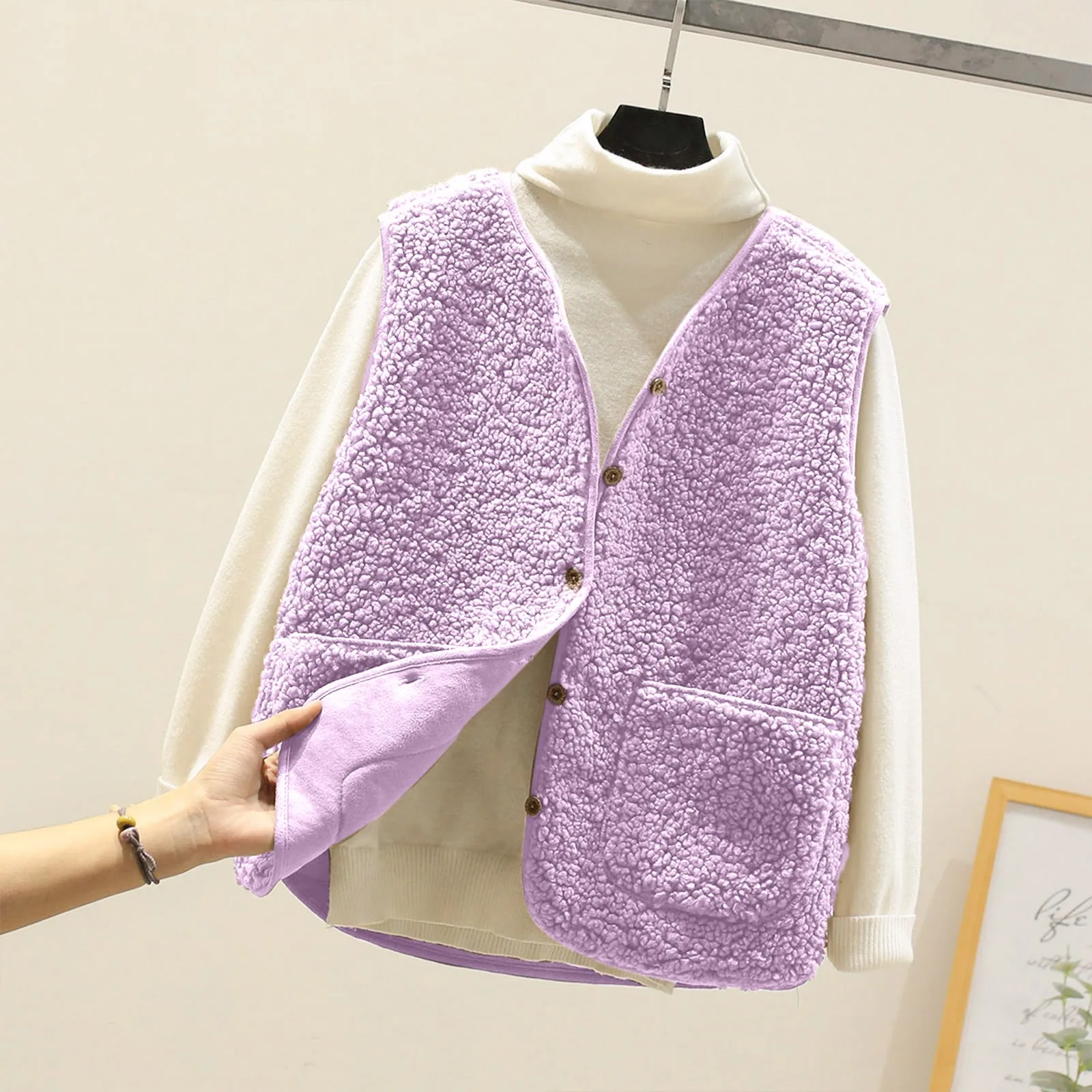 Vests New Spring Autumn Women Button Waistcoat Lamb Wool Winter Thermal Warm Thick Fleece Vests Sleeveless Jacket Ladies Coats