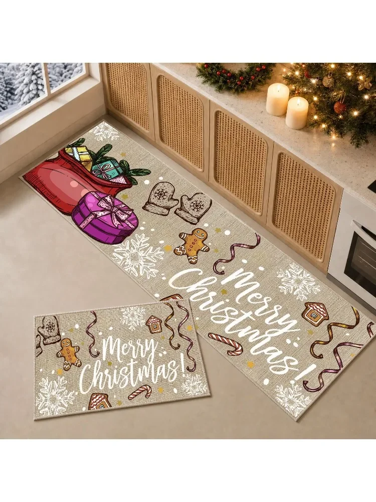 Popular Christmas dwarf crystal velvet carpet kitchen water absorption easy care foot pad wear-resistant dirt-resistant floor