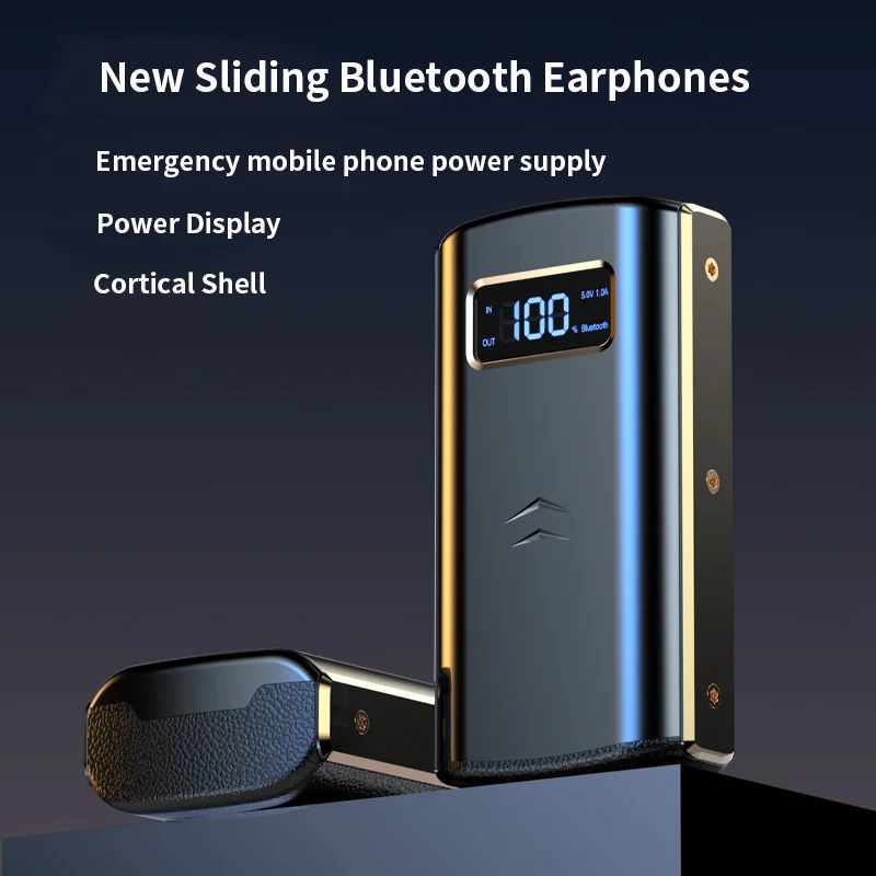 

Wireless Sliding Bluetooth Earphone Power Display Cortical Shell Emergency Charging HiFi Sound Effect Listen Music Or Play Game