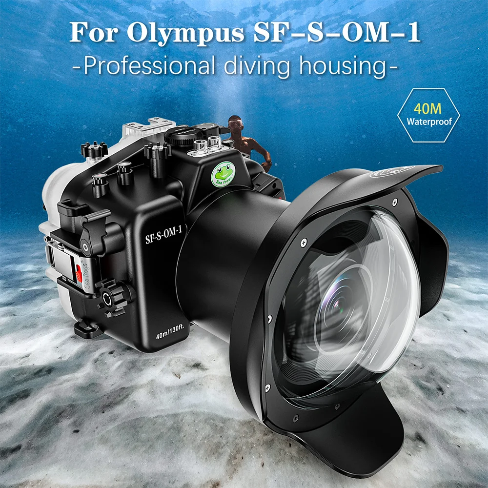

Seafrogs [40 м/130 футов] подводный корпус с 6-дюймовым куполообразным портом для Olympus OM System OM-1, водонепроницаемый чехол для подводного плавания