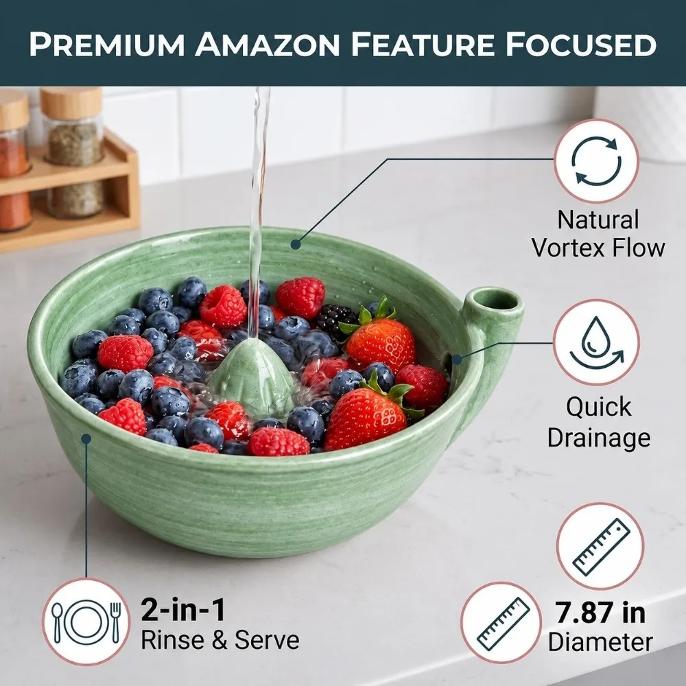 Convenient Exquisite Berry Colander Bowl Drain Holes Ceramic Self Rinsing Fruit Colander Ceramic Washing Strainer Kitchen Use