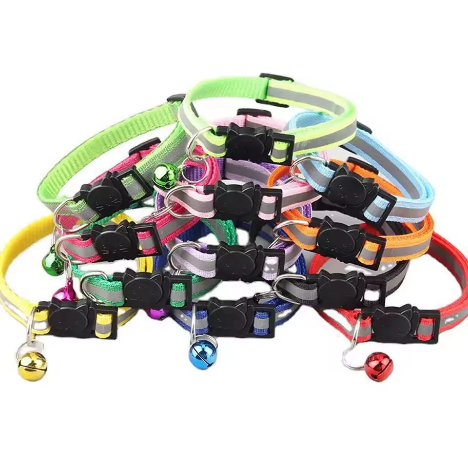 Reflective Breakaway Cat Collar Neck Ring Necklace Newborn Puppy Dog ID Collar Colorful Bell Collar for Cats Pet Kitten Products - view 2