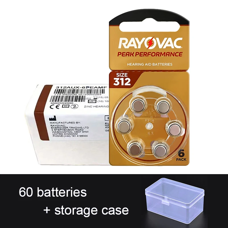 Pilas para Audífonos Rayovac Peak 312 A312 P312 PR41 UK 1.45v, Pilas de Zinc-Aire para Audífonos ITC HSE y Amplificadores de Sonido
