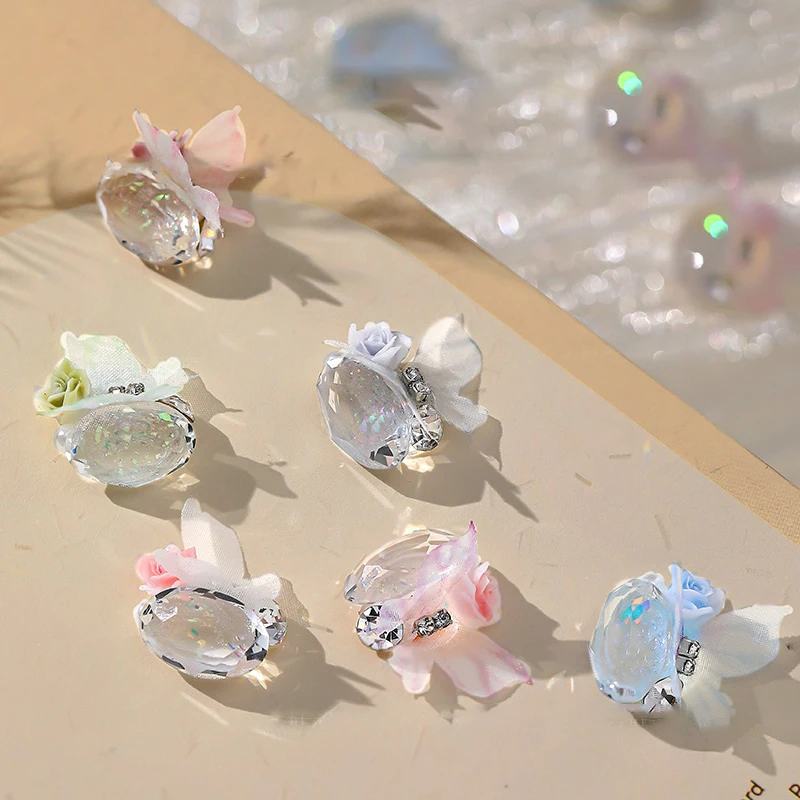 5pcs Butterfly Wings Clear Crystal Dove Egg Butterfly Water Diamond Symmetric Splice Butterfly Metal Resin Bow Nail Decoration