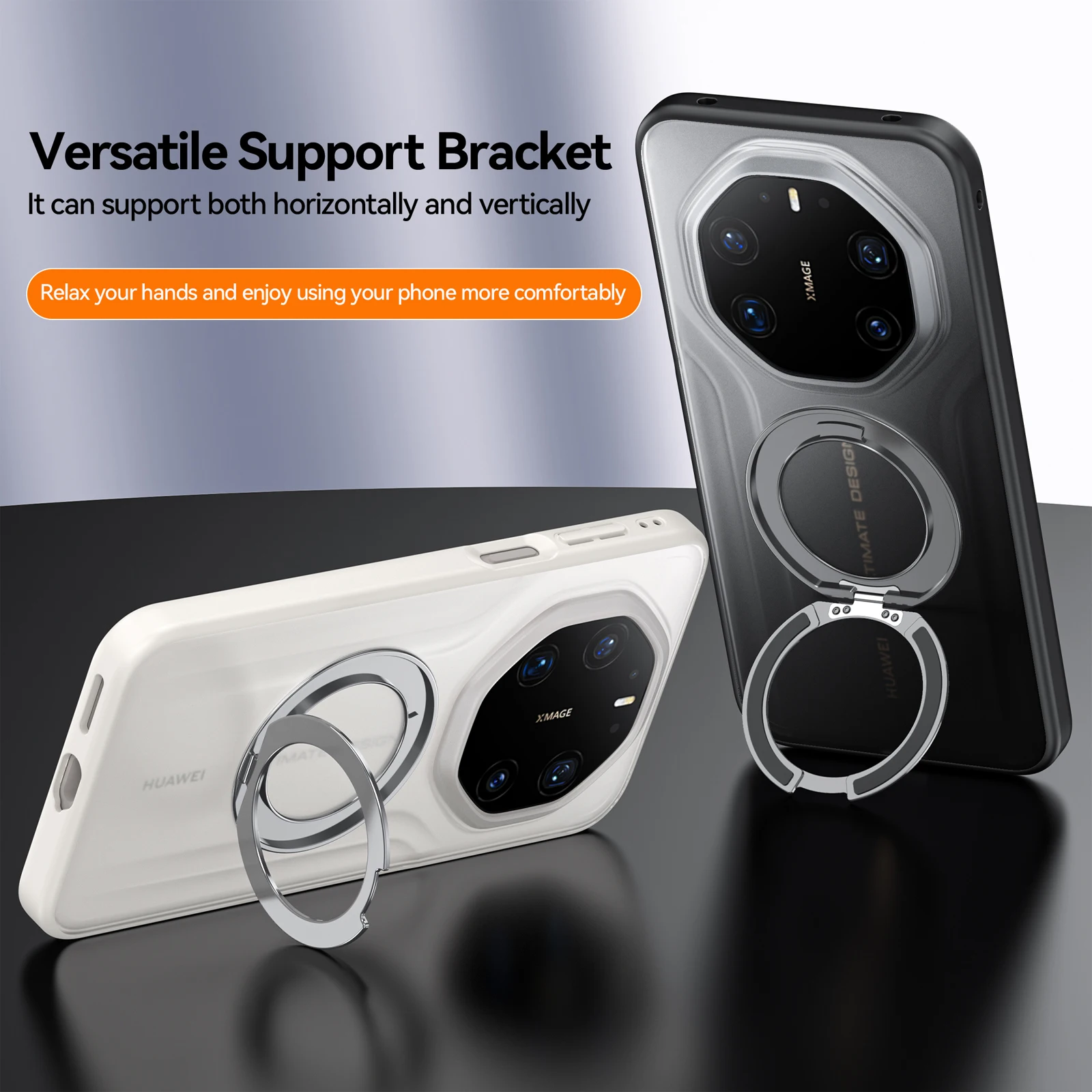 360 °   Funda de teléfono con soporte de anillo de Metal magnético giratorio para Huawei Mate 80 RS Ultimate, Fundas translúcidas esmeriladas a prueba de golpes