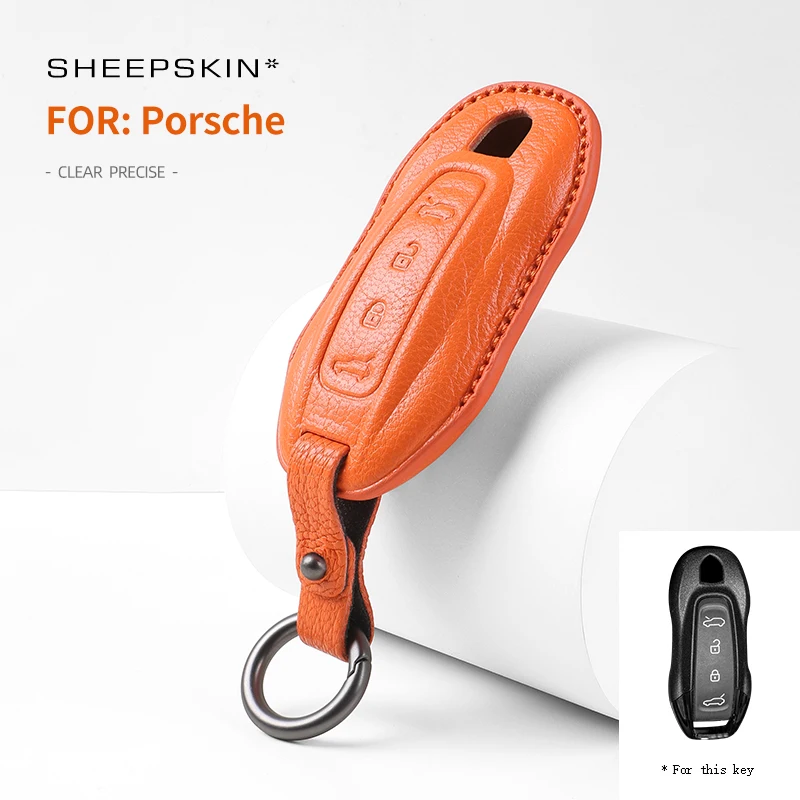 

Goatskin Key Fob Cover with Keychain Fits Porsche Macan 4 EV Electric model 2024 2025 Taycan 2022 Key Shell Accessories