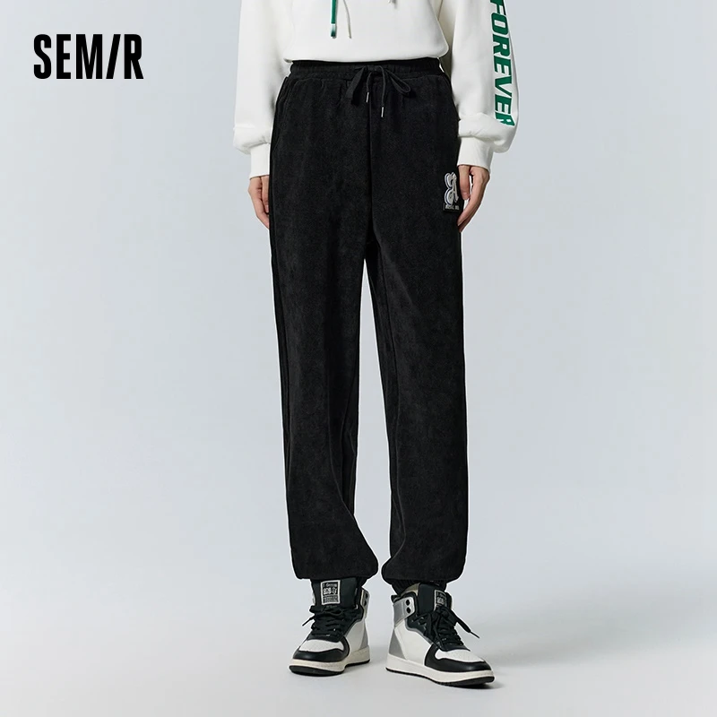 Semir Casual Pants Women Textured Loose Trousers Embroidered Fashion Winter Letter Sports Leggings Sweatpants