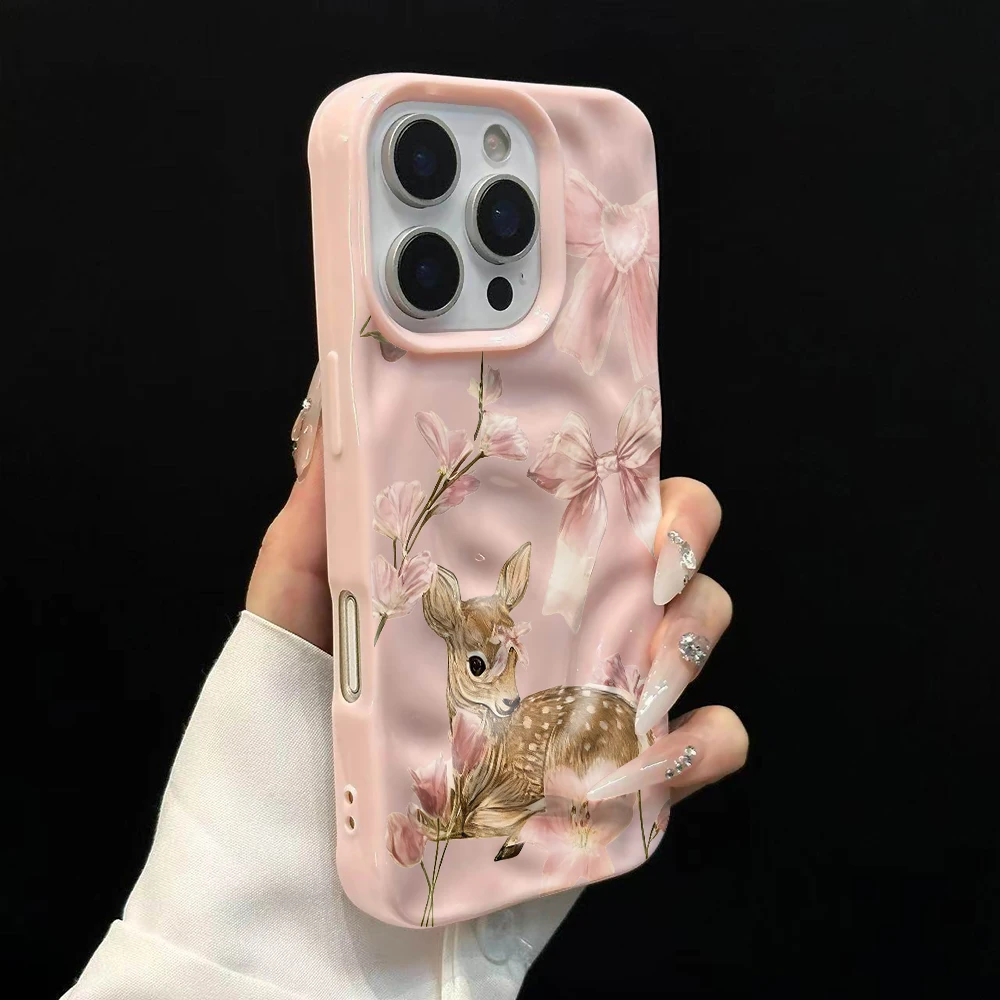 Retro-Schleifen-Sika-Hirsch-Muster Handyhülle für iPhone 17 16 15 14 13 12 11 Pro Max 14 Plus 17Air Falten-Wellen-Soft-Silikon-Cover – Detail 9