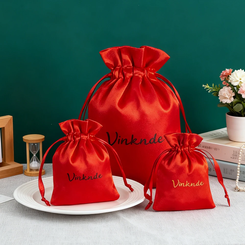 

Personalize Silky Satin Bags Soft Jewelry Lipstick Wig Storage Pouches Silk Drawstring Packing Bags for Wedding Gift Candy Sack