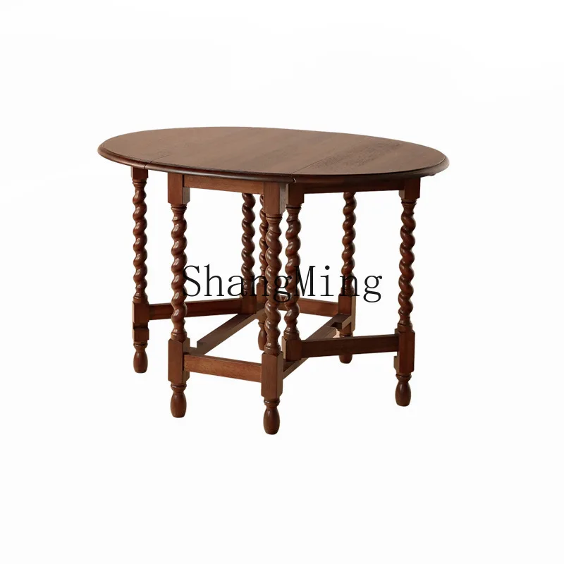 

ZYY exquisite advanced solid wood folding table retro wood medieval oval small apartment dining table