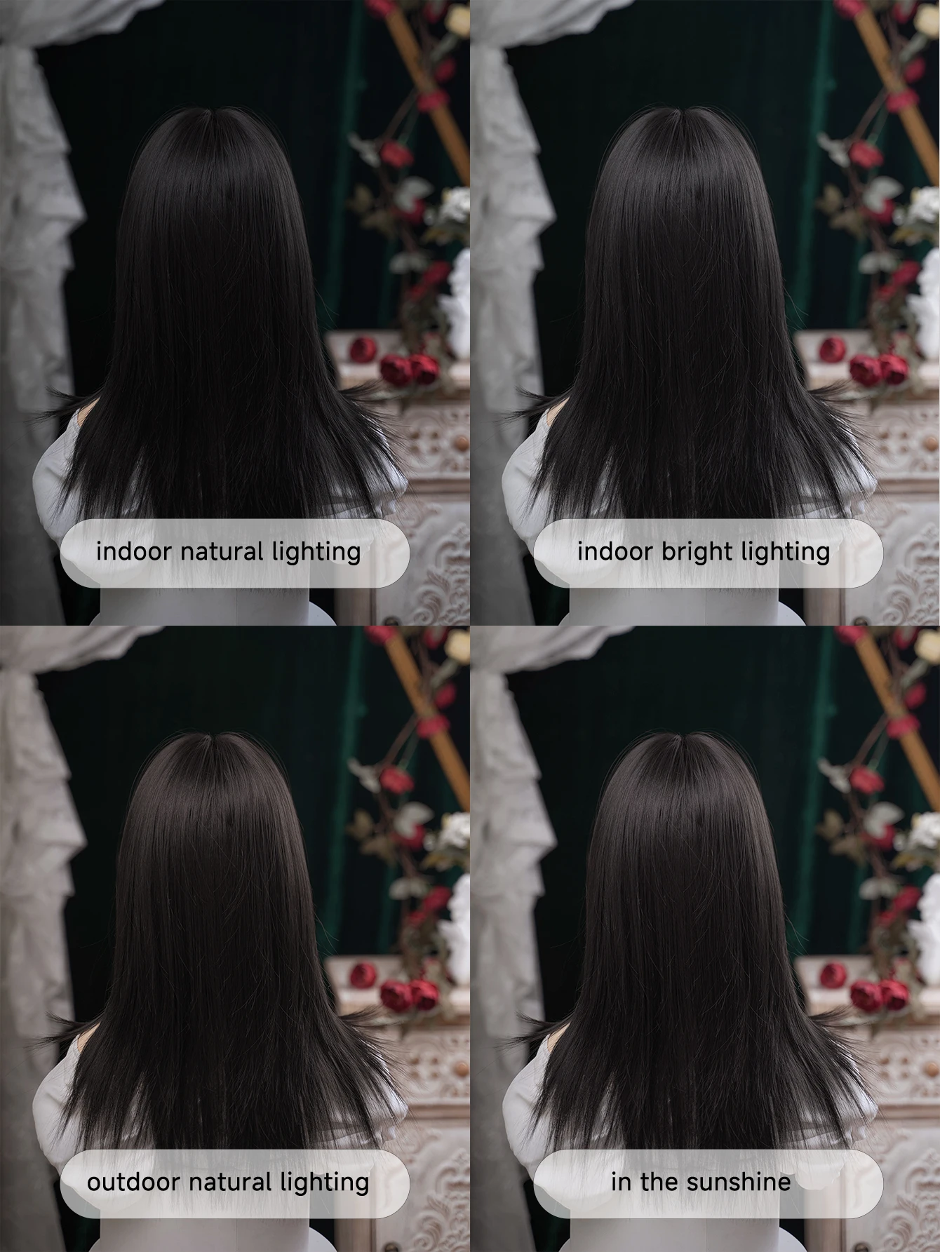 22 Zoll reine Stil weiche schwarze synthetische Perücken mit Pony mittleres natürliches glattes Haar für Frauen täglichen Gebrauch Cosplay hitzebeständig