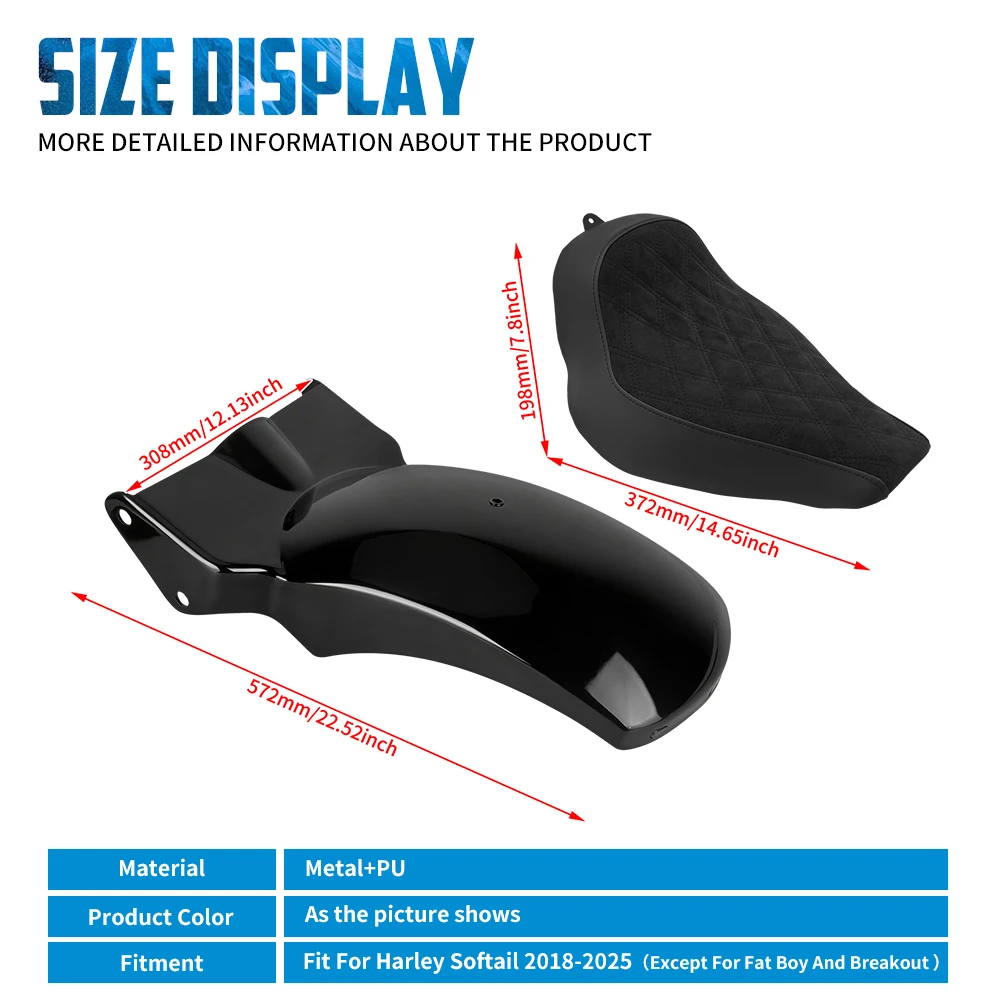 Motorcycle Driver Solo Seat Rear Fender Mudguard Cover Kit For Harley Softail Street Bob FXBB Fat Bob Low Rider S FLSB 2018-2025 - view 5