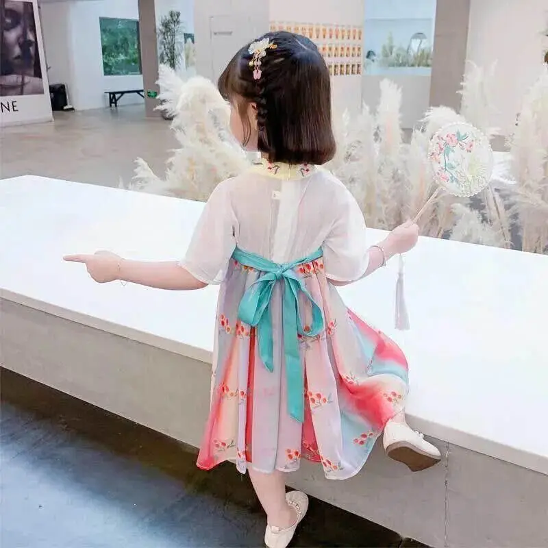 Girls dress Hanfu summer Chinese style children\'s cheongsam new girl princess dress baby summer dress