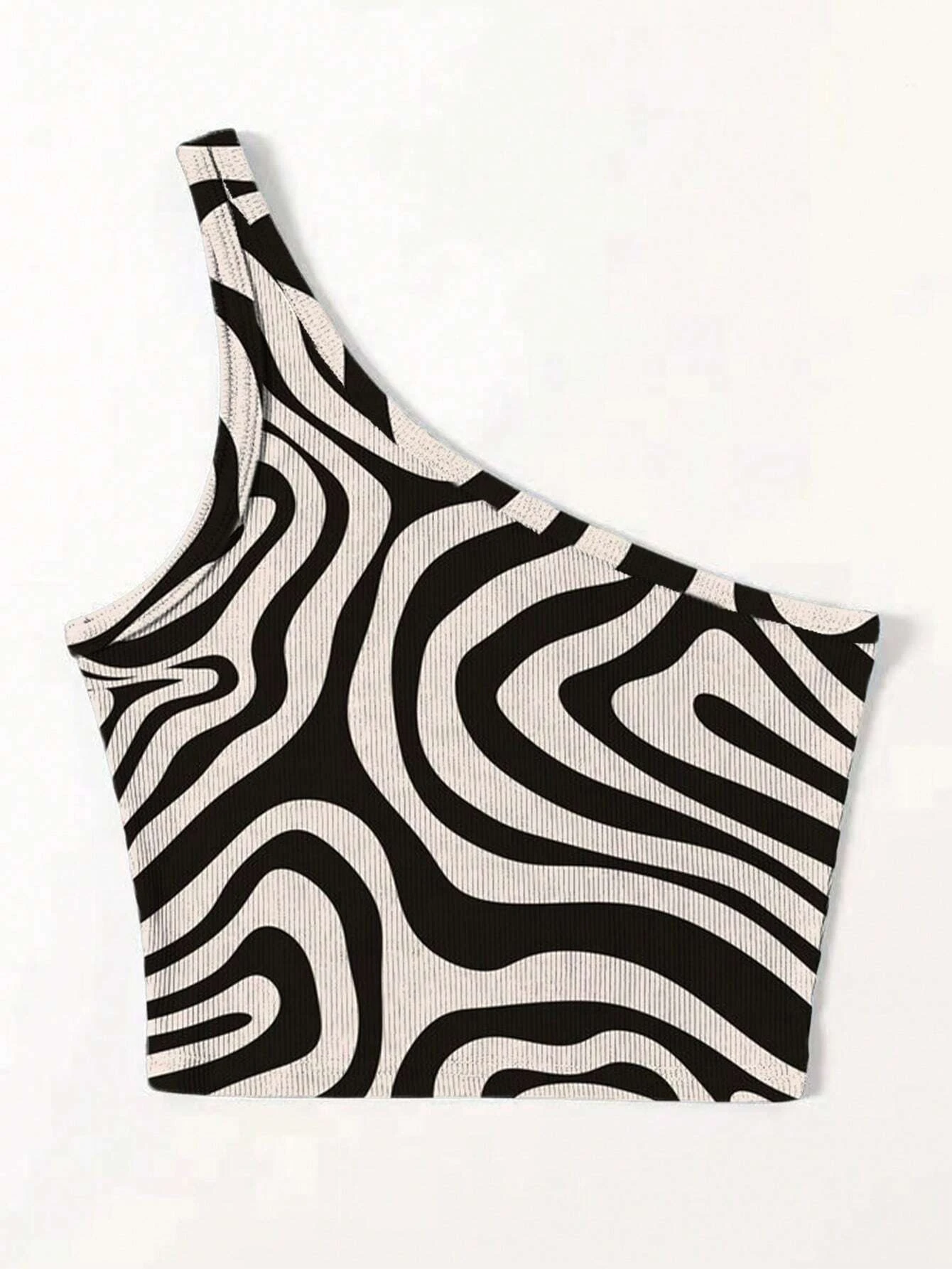 Sexy One Shoulder Zebra Print Striped Crop Top Women Summer Y2K Clothes Casual Sleeveless Backless Rib-knit Tank Top Streetwear