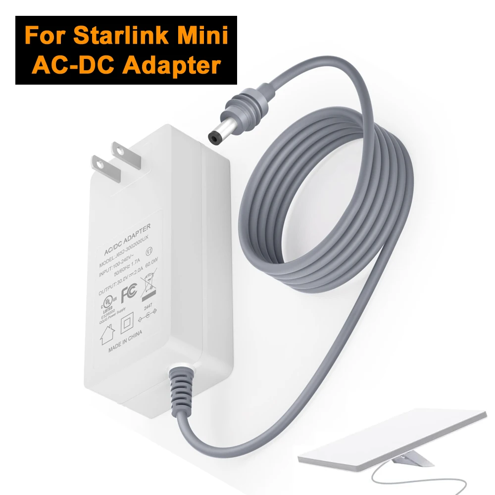 

For Starlink Mini Power Cable 60W AC to DC Adapter 30V 2A Output 18AWG Wire Plug and Play with Port Waterproof Design