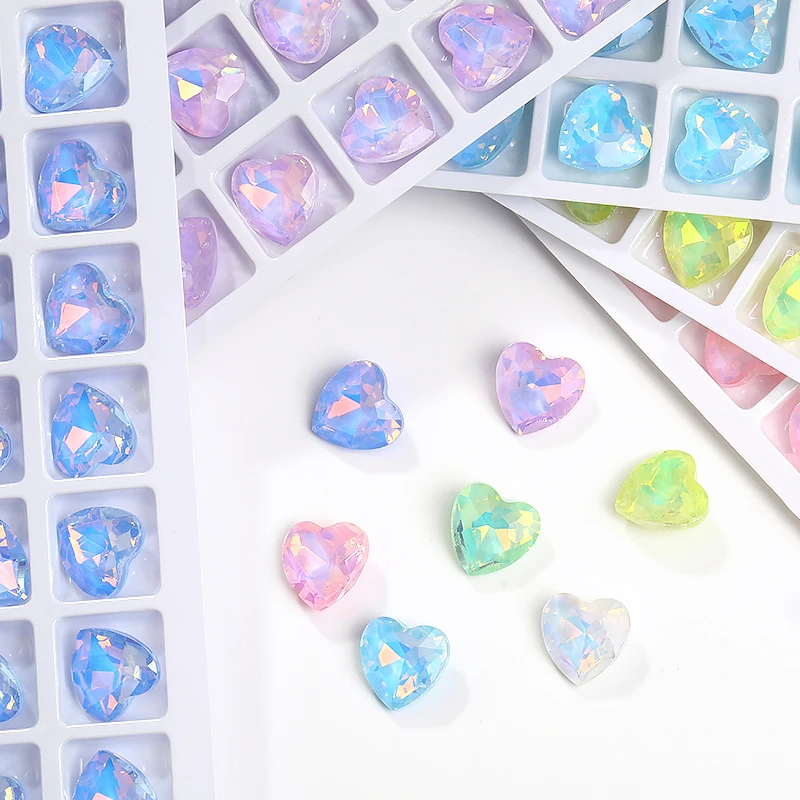 Heart 10mm Pointback Rhinestones Glitter Glass Crystals Clothes Decoration Opal Mocha Diamond Diy Crafts Jewelry Accessorie