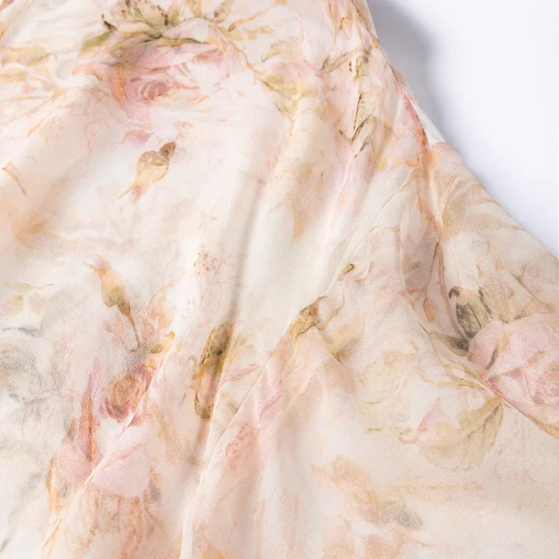 سترة Birdtree النسائية 100% من حرير التوت، معطف بأكمام واسعة وطبعة ياقة واقية من الشمس، لصيف 2025 T56813JF