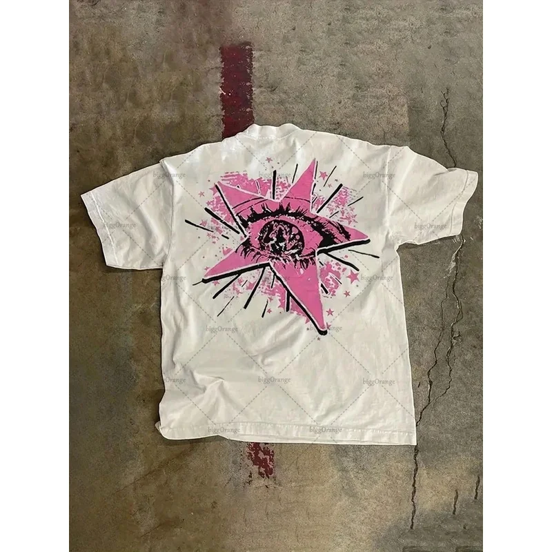 تي شيرت dd54Punk Street Y2k برقبة دائرية من القطن الخالص مطبوع عليه حروف فضفاضة بأكمام قصيرة ملابس على الموضة على طراز الهيب هوب