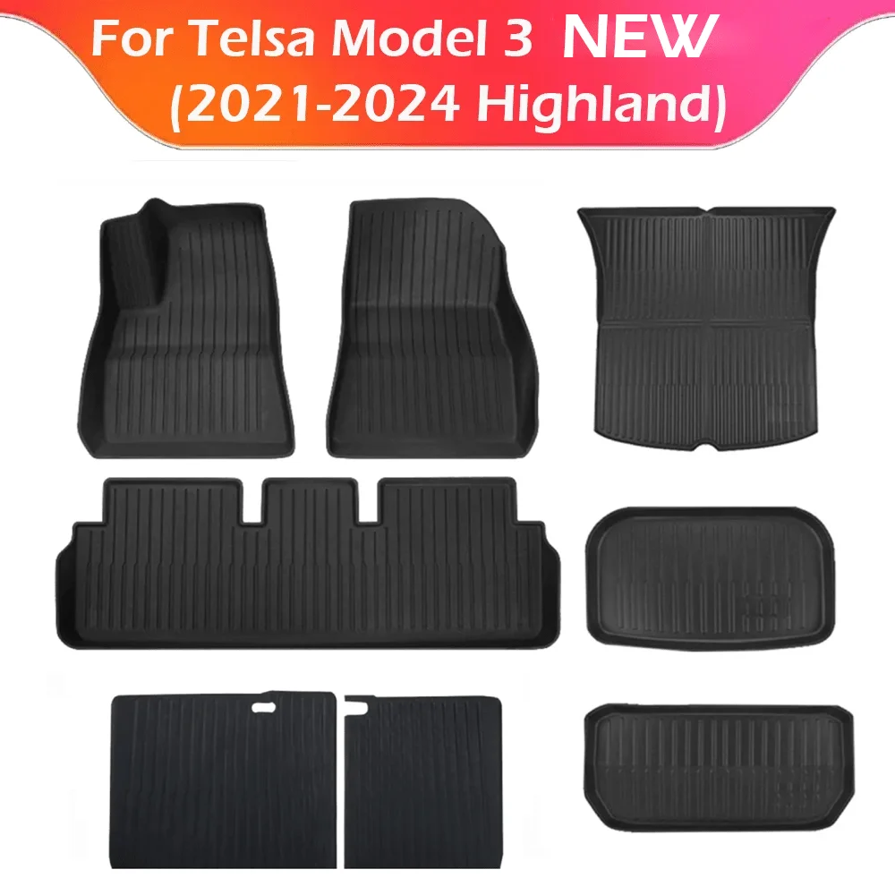 

XPE Floor Mats for Tesla Model 3 2021-2024 Highland All Weather Trunk Mat Waterproof Non-Slip Cargo Liner Left Right Rubber