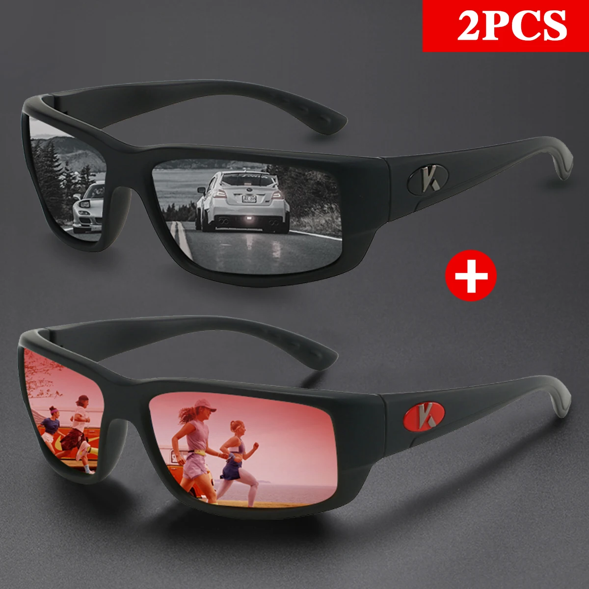 KAROS 2PCS Kacamata Olahraga Terpolarisasi untuk Pria dan Wanita Ideal untuk Mengemudi, Memancing, Bersepeda, dan Berlari Perlindungan UV