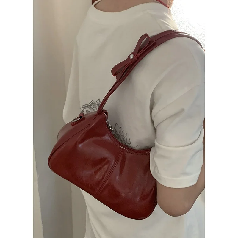 Carrng Red Bag Women's 2024 New Trendy South korea  Underarm Bag All-Match Oblique Shoulder Bag Wedding Bag