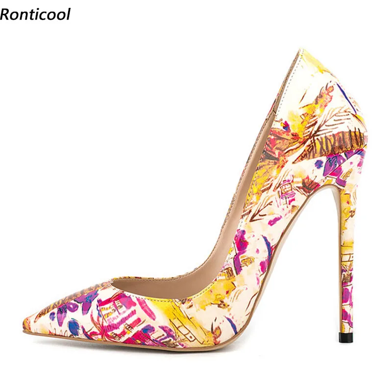 

Ronticool женские весенние туфли-лодочки ручной работы на высоком каблуке с острым носком, великолепные банкетные туфли, размер США, большие размеры 5-15