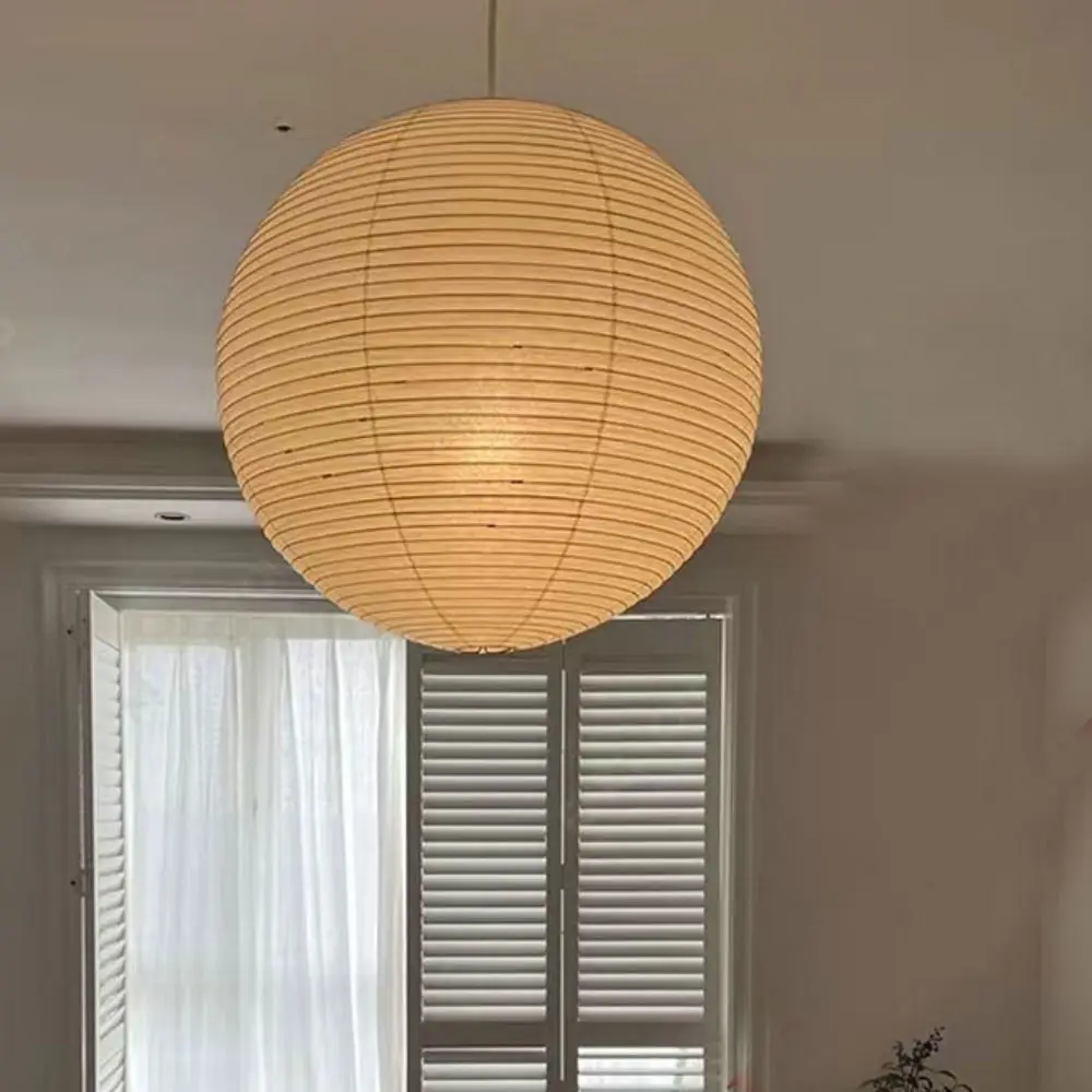 Hanging Paper Lampshade Japanese Style Round Modern Pendant Light Lamp Cover Vintage Classic Ceiling Light Cover Hotel Cafe