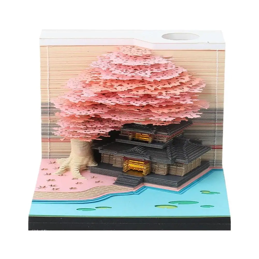 2026 مصباح ليد المفكرة ورقة نحت أجندة مكتبية /رزنامة مكتبية الإبداعية هدية مزخرفة ثلاثية الأبعاد شجرة المزهرة ورقة نحت الفن التقويم حلية #6