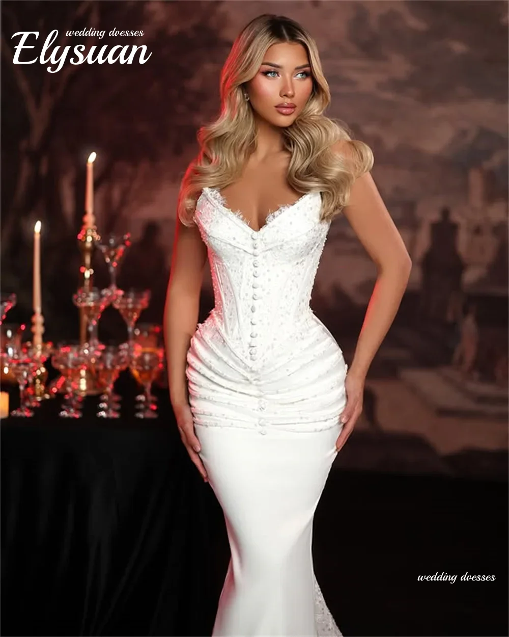 تخصيص مثير الخامس الرقبة الدانتيل زين غمد فساتين الزفاف قطار الاجتياح فيستدو دي Noival