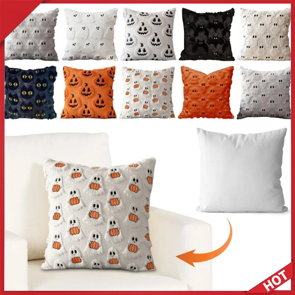 Plush Pillowcase With Pumpkin Ghost Embroidery Cute Cushion Cover Sofa Headboard Decoration Pillowcase Sofa Halloween Decoration