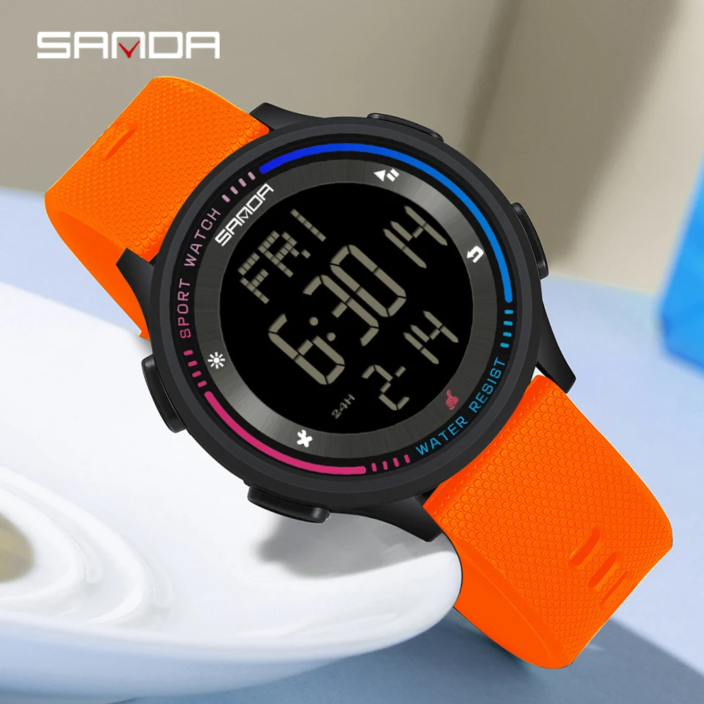 

SANDA 6158 модные водонепроницаемые спортивные наручные часы с секундомером для детей, цифровые часы с цифровым механизмом для подростков, студентов, часы