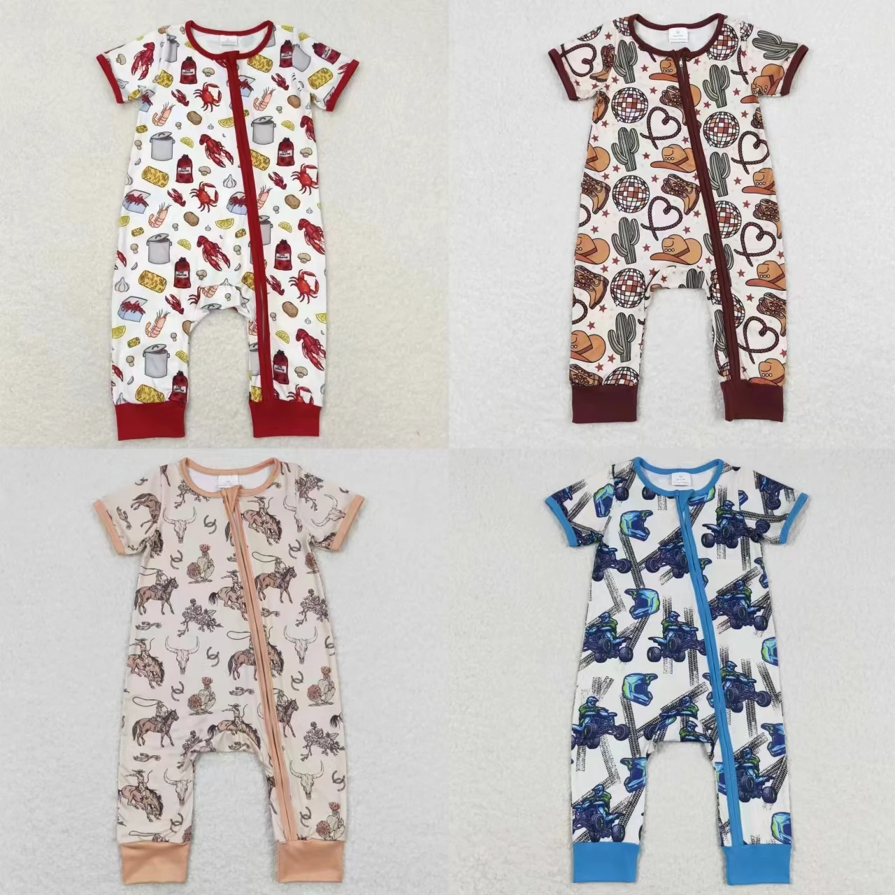 

Wholesale Newborn Summer Coverall Bodysuit Baby Boy Toddler Short Sleeves Trucks Western Romper Kids Zipper One-piece Jumpsuit