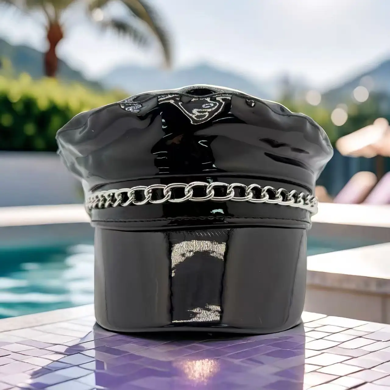 HongLuan レーザーレザーキャプテンハット ラインストーン＆ミリタリーキャップ 女性用、レイブフェスティバルアクセサリー＆パーティーキャップ 男性コスプレ用