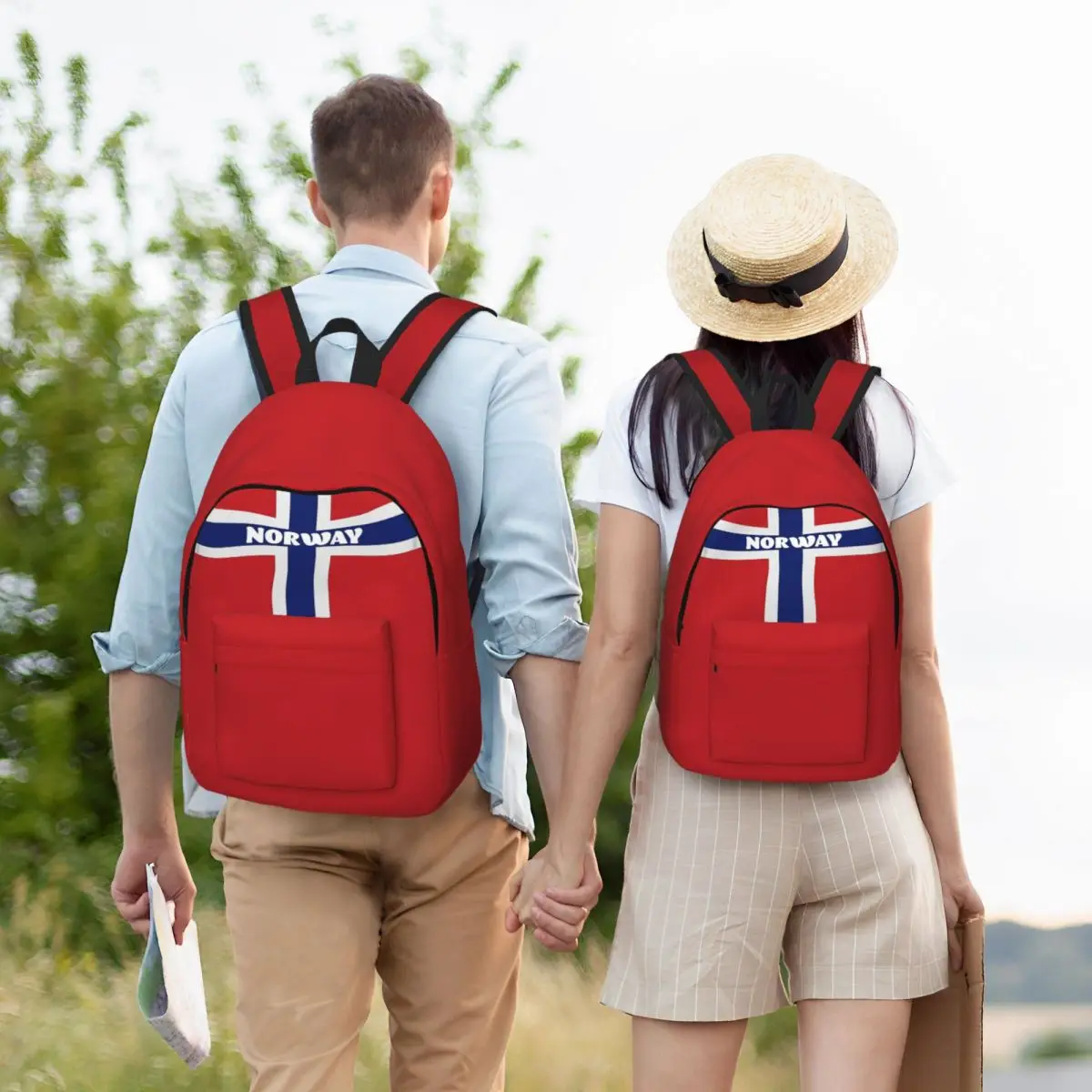 Norwegian Flag With Name Of Norway Backpack for Men Women Fashion High School  Daypack Laptop Computer Shoulder Bag Durable